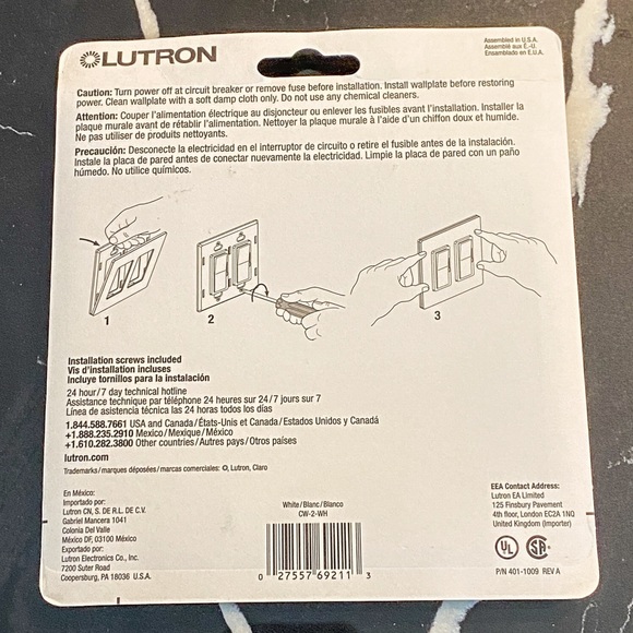NWT Lutron White 2 Gang Wallplate Unopened package - Picture 2 of 2